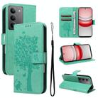 For Realme 14x 5G Global Tree & Cat Embossed Pattern Flip Leather Phone Case(Green) - 1