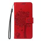 For Realme 14x 5G Global Tree & Cat Embossed Pattern Flip Leather Phone Case(Red) - 2