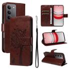 For Realme 14x 5G Global Tree & Cat Embossed Pattern Flip Leather Phone Case(Coffee) - 1