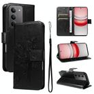 For Realme 14x 5G Global Tree & Cat Embossed Pattern Flip Leather Phone Case(Black) - 1