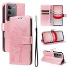 For Realme 14x 5G Global Tree & Cat Embossed Pattern Flip Leather Phone Case(Rose Gold) - 1