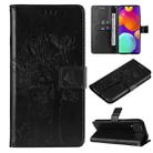 For Samsung Galaxy M62 / F62 Tree & Cat Embossed Pattern Flip Leather Phone Case(Black) - 1