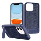 For iPhone 11 Honeycomb Cooling MagSafe Phone Case with Invisible Holder(Blue) - 1