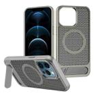 For iPhone 12 Pro Max Honeycomb Cooling MagSafe Phone Case with Invisible Holder(Grey) - 1