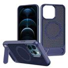 For iPhone 12 Pro Max Honeycomb Cooling MagSafe Phone Case with Invisible Holder(Blue) - 1