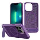 For iPhone 13 Pro Max Honeycomb Cooling MagSafe Phone Case with Invisible Holder(Purple) - 1