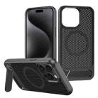 For iPhone 15 Pro Honeycomb Cooling MagSafe Phone Case with Invisible Holder(Black) - 1