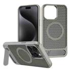 For iPhone 15 Pro Honeycomb Cooling MagSafe Phone Case with Invisible Holder(Grey) - 1