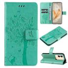 For vivo V29e Global / Y200 5G Global Tree & Cat Embossed Pattern Flip Leather Phone Case(Green) - 1