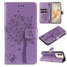 For vivo V29e Global / Y200 5G Global Tree & Cat Embossed Pattern Flip Leather Phone Case(Light Purple) - 1