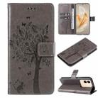 For vivo V29e Global / Y200 5G Global Tree & Cat Embossed Pattern Flip Leather Phone Case(Grey) - 1