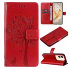 For vivo V29e Global / Y200 5G Global Tree & Cat Embossed Pattern Flip Leather Phone Case(Red) - 1