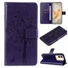 For vivo V29e Global / Y200 5G Global Tree & Cat Embossed Pattern Flip Leather Phone Case(Purple) - 1