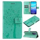For vivo V40 SE 5G / Y100 IDN Tree & Cat Embossed Pattern Flip Leather Phone Case(Green) - 1