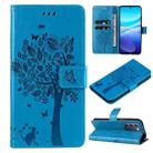 For vivo V40 SE 5G / Y100 IDN Tree & Cat Embossed Pattern Flip Leather Phone Case(Blue) - 1