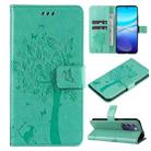 For vivo Y200e 5G Global / V30 Lite India Tree & Cat Embossed Pattern Flip Leather Phone Case(Green) - 1