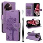 For vivo V30E / V40 Lite Global Tree & Cat Embossed Pattern Flip Leather Phone Case(Light Purple) - 1