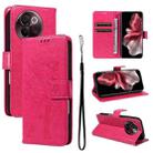 For vivo V30E / V40 Lite Global Tree & Cat Embossed Pattern Flip Leather Phone Case(Rose Red) - 1