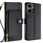 For Itel P55+ 4G Zipper Bag Leather Phone Case(Black) - 1