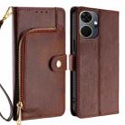 For Itel P55+ 4G Zipper Bag Leather Phone Case(Brown) - 1