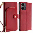 For Itel P55+ 4G Zipper Bag Leather Phone Case(Red) - 1