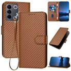 For vivo V27 5G / V27 Pro 5G Global YX0070 Carbon Fiber Buckle Leather Phone Case with Lanyard(Coffee) - 1
