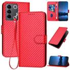 For vivo V27e 4G Global / T2 4G Global YX0070 Carbon Fiber Buckle Leather Phone Case with Lanyard(Red) - 1