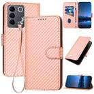 For vivo V27e 4G Global / T2 4G Global YX0070 Carbon Fiber Buckle Leather Phone Case with Lanyard(Pink) - 1