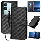 For vivo V29 5G Global / V29 Pro YX0070 Carbon Fiber Buckle Leather Phone Case with Lanyard(Black) - 1