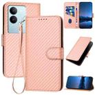 For vivo V29 5G Global / V29 Pro YX0070 Carbon Fiber Buckle Leather Phone Case with Lanyard(Pink) - 1
