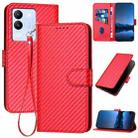 For vivo V29e Global/Y200 5G Global YX0070 Carbon Fiber Buckle Leather Phone Case with Lanyard(Red) - 1