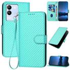 For vivo V29e Global/Y200 5G Global YX0070 Carbon Fiber Buckle Leather Phone Case with Lanyard(Light Blue) - 1