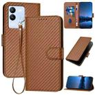 For vivo V29e Global/Y200 5G Global YX0070 Carbon Fiber Buckle Leather Phone Case with Lanyard(Coffee) - 1