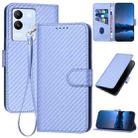 For vivo V29e Global/Y200 5G Global YX0070 Carbon Fiber Buckle Leather Phone Case with Lanyard(Light Purple) - 1