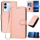 For vivo V29e Global/Y200 5G Global YX0070 Carbon Fiber Buckle Leather Phone Case with Lanyard(Pink) - 1