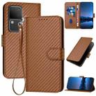 For vivo V30 5G / V30 Pro 5G Global YX0070 Carbon Fiber Buckle Leather Phone Case with Lanyard(Coffee) - 1