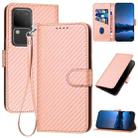 For vivo V30 5G / V30 Pro 5G Global YX0070 Carbon Fiber Buckle Leather Phone Case with Lanyard(Pink) - 1