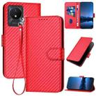 For vivo Y02A 4G/Y02 4G/Y11 2023/Y02t YX0070 Carbon Fiber Buckle Leather Phone Case with Lanyard(Red) - 1