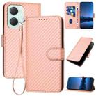 For vivo Y03 4G YX0070 Carbon Fiber Buckle Leather Phone Case with Lanyard(Pink) - 1