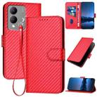 For vivo Y17s 4G Global / Y28 5G India YX0070 Carbon Fiber Buckle Leather Phone Case with Lanyard(Red) - 1