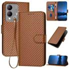 For vivo Y17s 4G Global / Y28 5G India YX0070 Carbon Fiber Buckle Leather Phone Case with Lanyard(Coffee) - 1