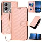 For vivo Y17s 4G Global / Y28 5G India YX0070 Carbon Fiber Buckle Leather Phone Case with Lanyard(Pink) - 1