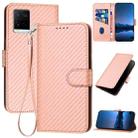 For vivo Y21 2021 / Y33s / Y21s YX0070 Carbon Fiber Buckle Leather Phone Case with Lanyard(Pink) - 1