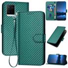 For vivo Y21 2021 / Y33s / Y21s YX0070 Carbon Fiber Buckle Leather Phone Case with Lanyard(Dark Green) - 1