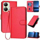 For vivo Y27 4G Global YX0070 Carbon Fiber Buckle Leather Phone Case with Lanyard(Red) - 1