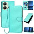 For vivo Y27 4G Global YX0070 Carbon Fiber Buckle Leather Phone Case with Lanyard(Light Blue) - 1