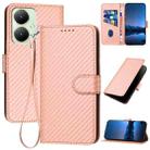 For vivo Y27 4G Global YX0070 Carbon Fiber Buckle Leather Phone Case with Lanyard(Pink) - 1
