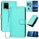 For vivo Y33s 4G Global / Y21t YX0070 Carbon Fiber Buckle Leather Phone Case with Lanyard(Light Blue) - 1