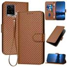 For vivo Y33s 4G Global / Y21t YX0070 Carbon Fiber Buckle Leather Phone Case with Lanyard(Coffee) - 1