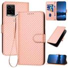 For vivo Y33s 4G Global / Y21t YX0070 Carbon Fiber Buckle Leather Phone Case with Lanyard(Pink) - 1